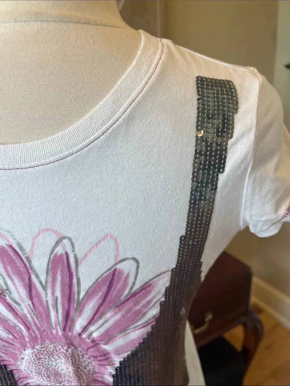 Justice Sequined White Tee Flower Dream Big